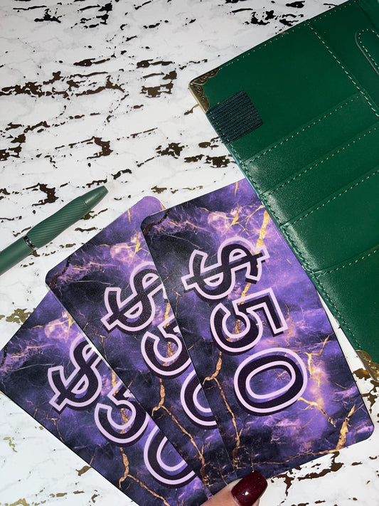 Set of 3 Purple Marble Placeholders | Prop Money, Cash Stuffing, Cash Placeholder, A6 Cash Budget, Cash Envelope System