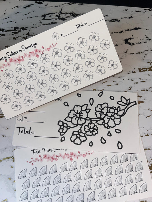 3 Cherry Blossom Savings Challenge Tracker Inserts | Cash Envelope Insert, Cash Binder, Cash Insert, Budget Inserts, Sakura