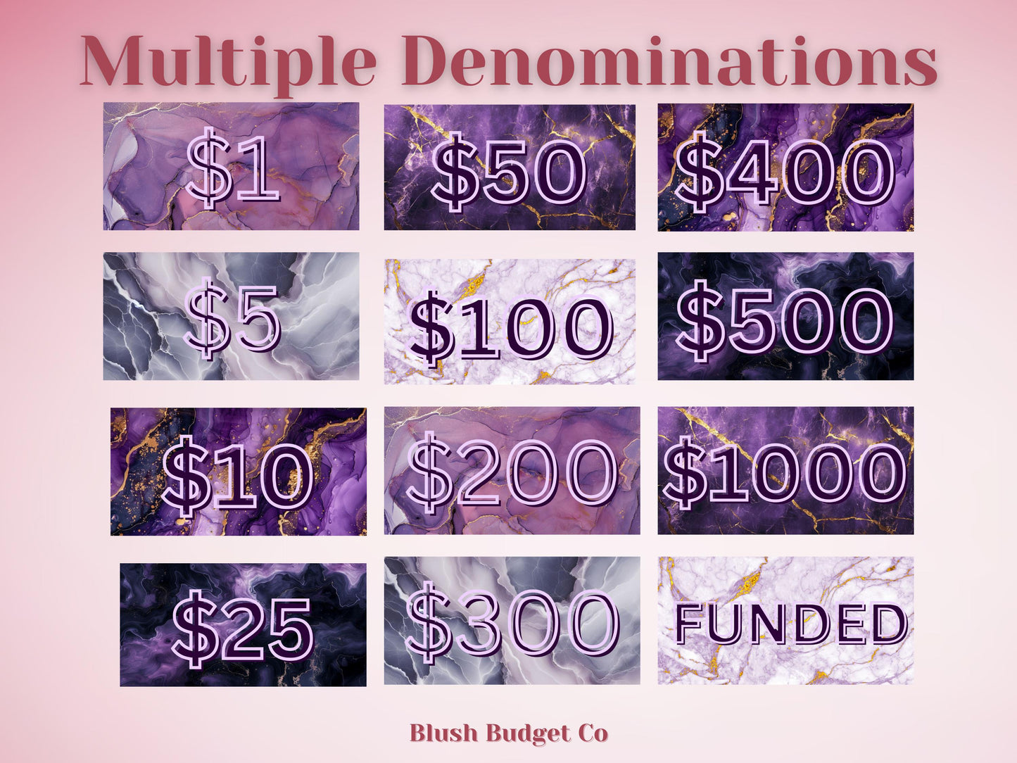 Set of 3 Purple Marble Placeholders | Prop Money, Cash Stuffing, Cash Placeholder, A6 Cash Budget, Cash Envelope System