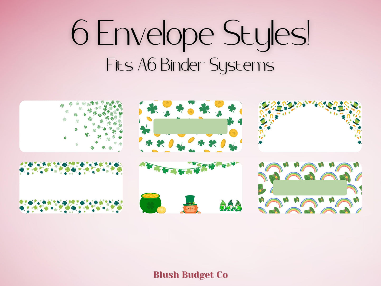 6 Saint Patrick's Day Custom Cash Envelopes | A6 Laminated Cash Envelope, Budgeting, Cash Stuffing, Envelope Budget
