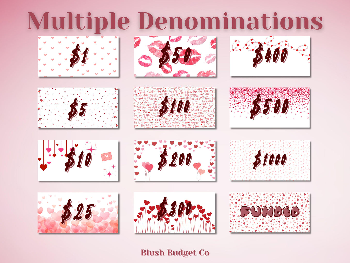 Set of 3 Heart Valentines Placeholders | Prop Money, Cash Stuffing, Cash Placeholder, A6 Cash Budget, Cash Envelope System