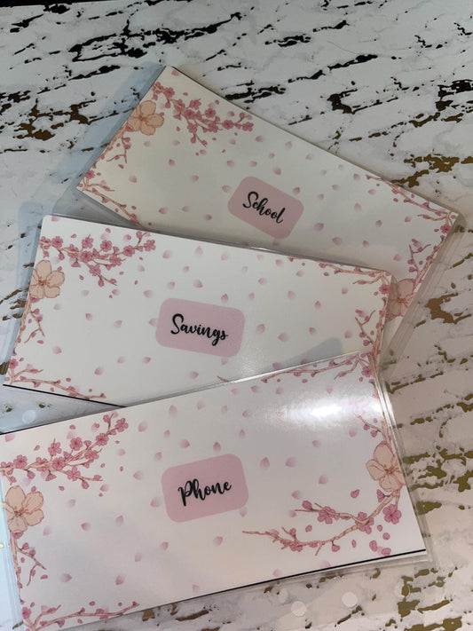 6 Cherry Blossom Custom Cash Envelopes | A6 Laminated Cash Envelope, Budgeting, Cash Stuffing, Envelope Budget, Sakura