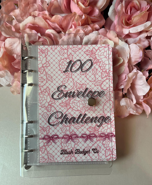 100 Envelope Binder Pink Lace Savings Challenge  | Cash Envelope Insert, Cash Binder, Cash Insert, Budget Inserts, Year long