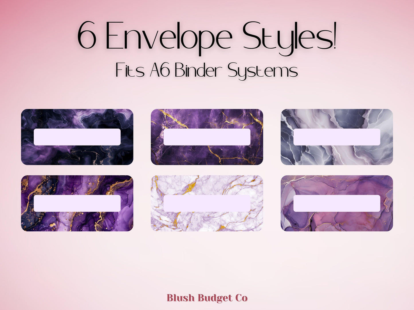 6 Purple Marble Cash Envelopes | A6 Laminated Cash Envelope, Budgeting, Cash Stuffing, Envelope Budget
