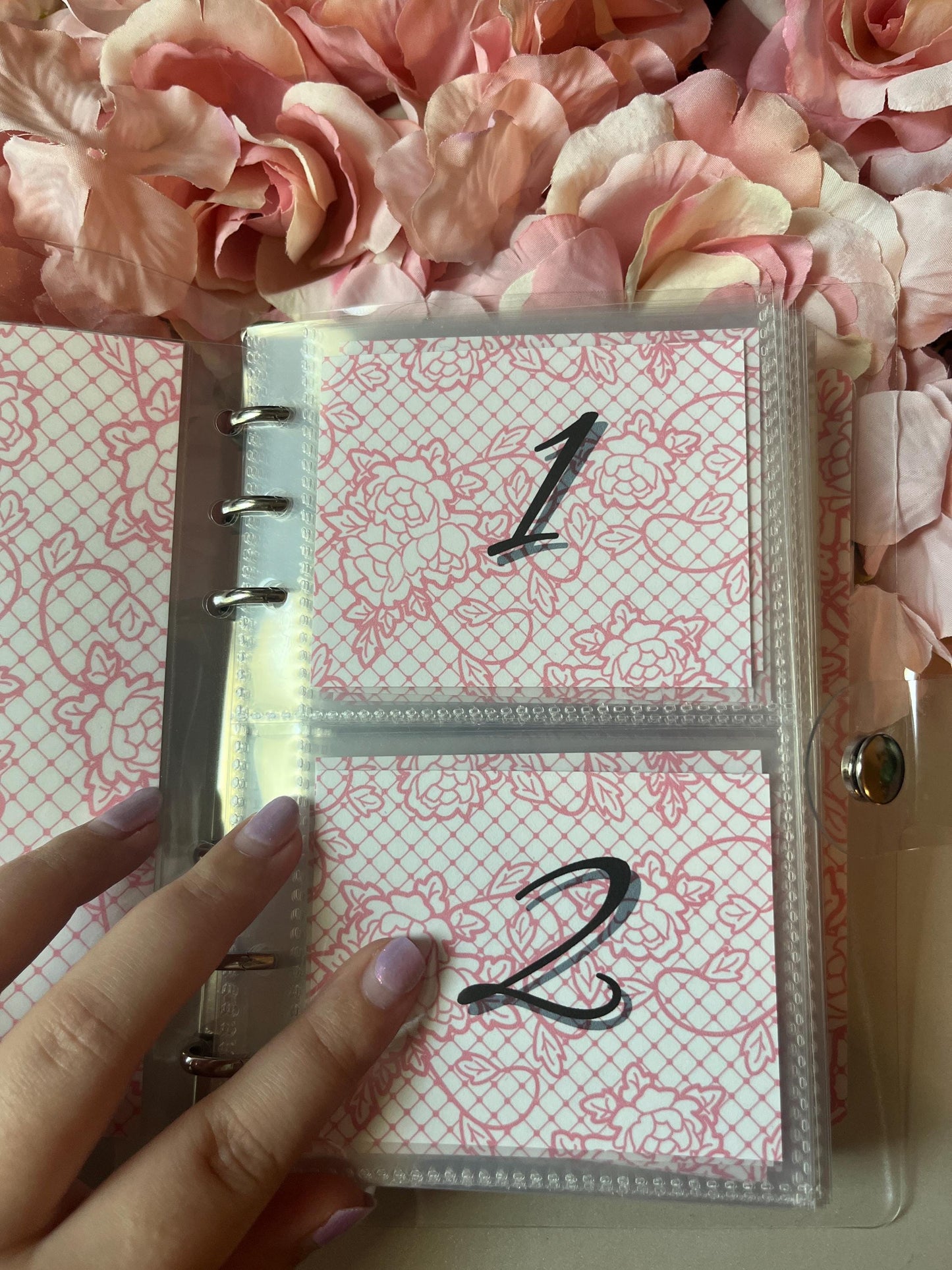100 Envelope Binder Pink Lace Savings Challenge  | Cash Envelope Insert, Cash Binder, Cash Insert, Budget Inserts, Year long