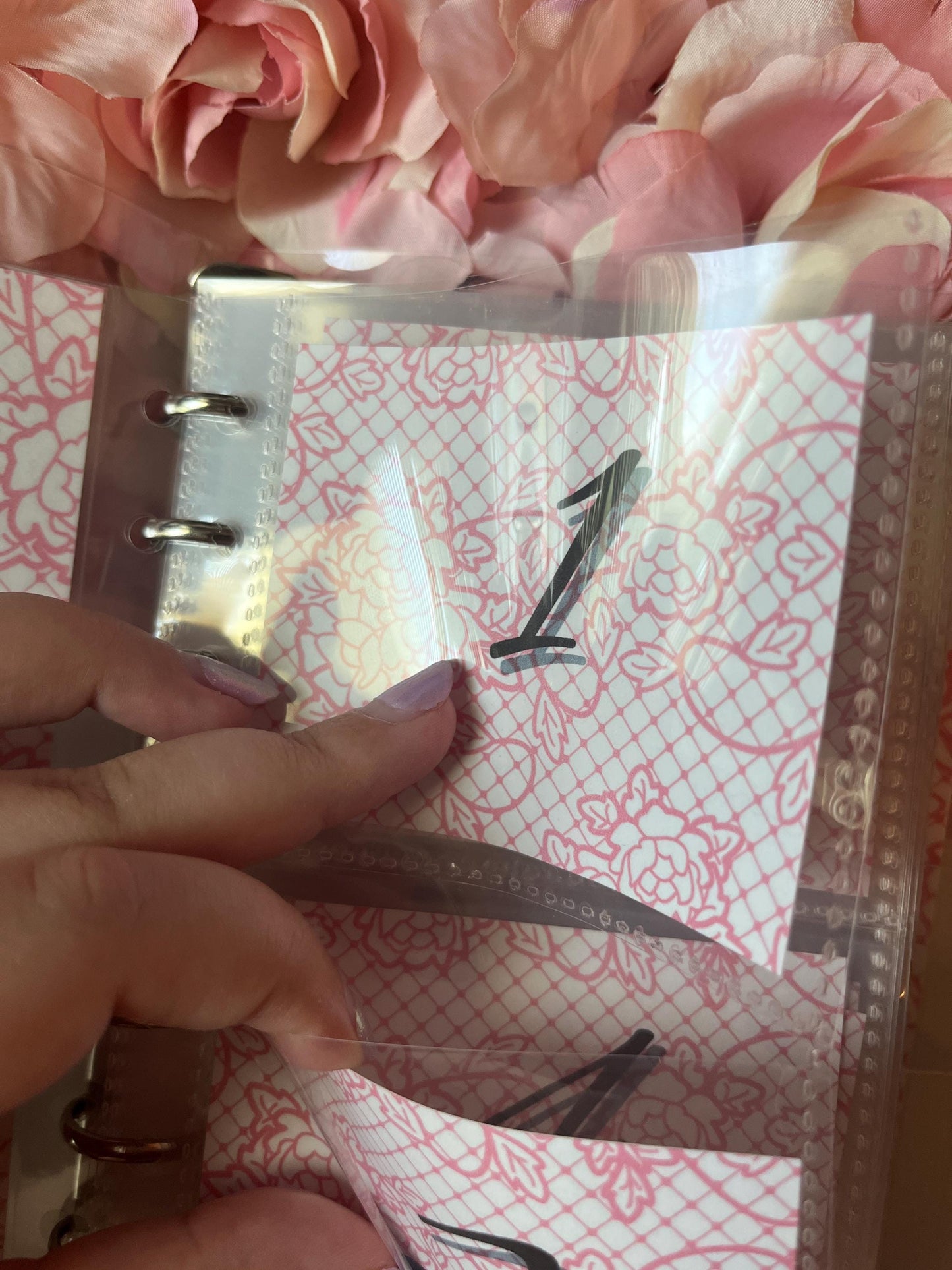 100 Envelope Binder Pink Lace Savings Challenge  | Cash Envelope Insert, Cash Binder, Cash Insert, Budget Inserts, Year long