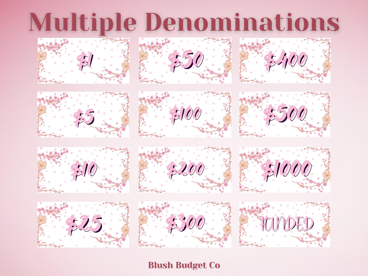 Set of 3 Cherry Blossom Placeholders | Prop Money, Cash Stuffing, Cash Placeholder, A6 Cash Budget, Cash Envelope System, Sakura